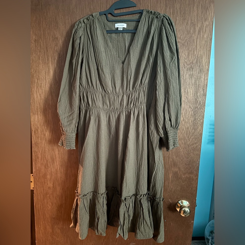 Calvin Klein Olive Long Sleeve Dress